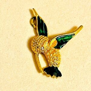 VTG Hummingbird Pendant Jewelry Green Enamel